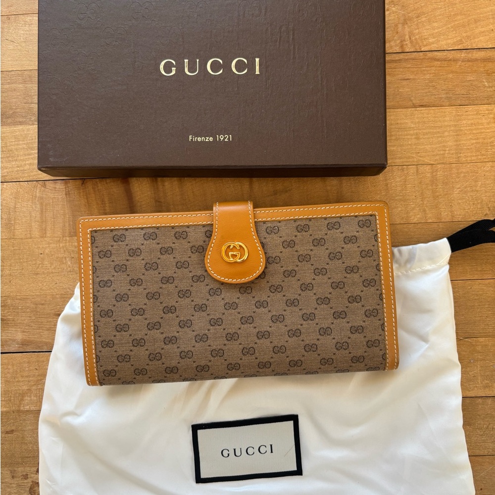 Gucci Tan and Brown Monogram Wallet